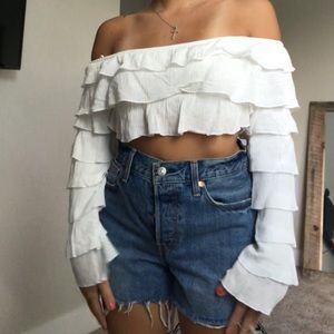 Princess Polly Tops - Princess Polly Cropped Ruffled Shirt Princess Polly Tops - Princess Polly Cropped Ruffled Shirt